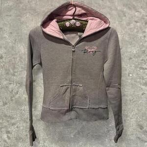 Roxy y2k henley skater zip up henley jacket sz small pink grey